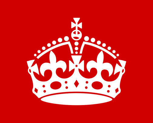 Brittisk kungakrona, vit på röd bakgrund